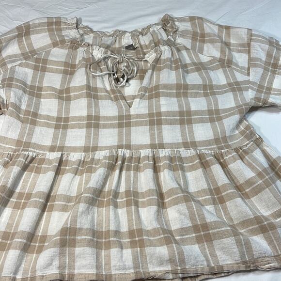 Pilcro By Anthropologie Bette Plaid Babydoll Blouse Cotton Linen Size small - Picture 15 of 16